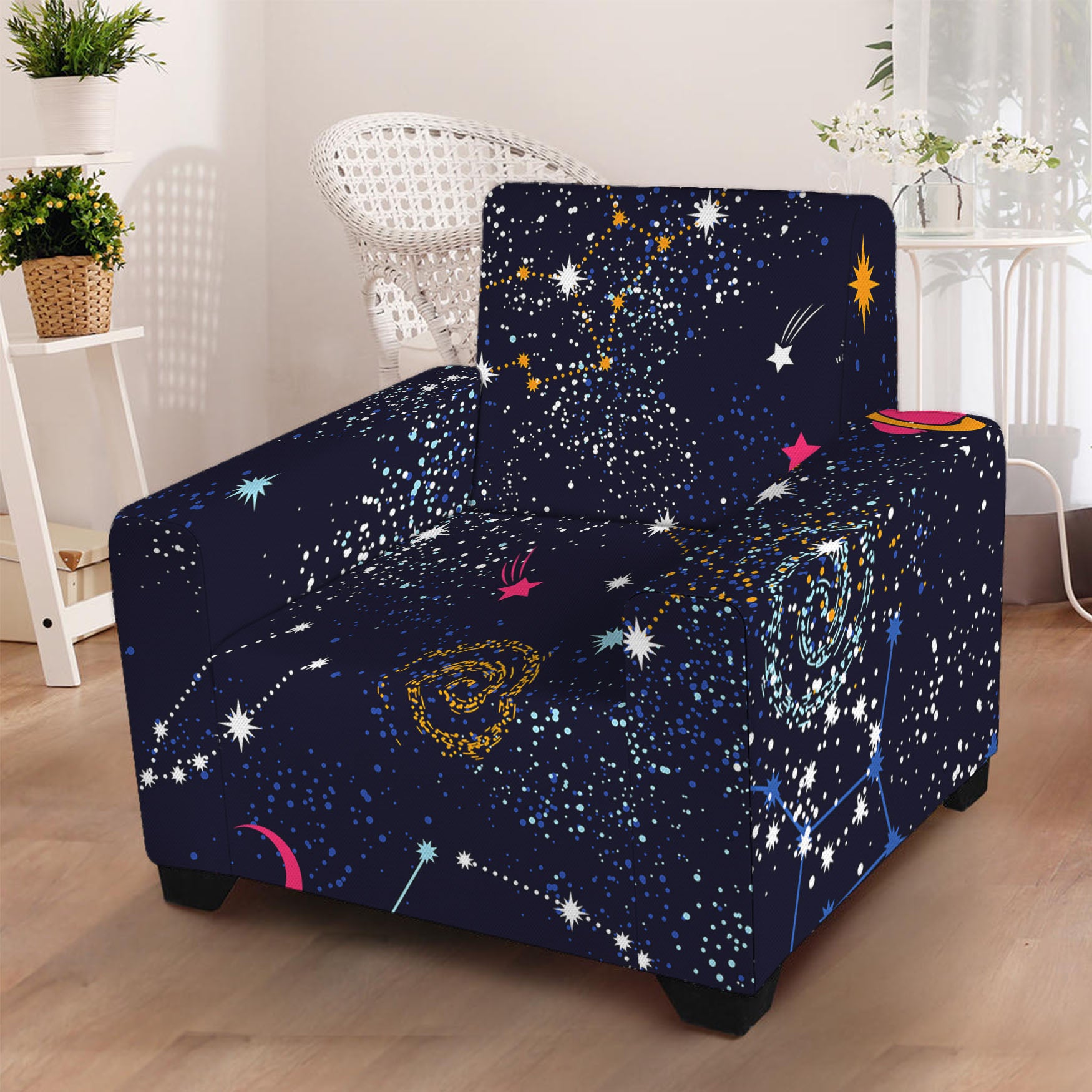 Zodiac Star Signs Galaxy Space Print Armchair Slipcover