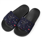Zodiac Star Signs Galaxy Space Print Black Slide Sandals