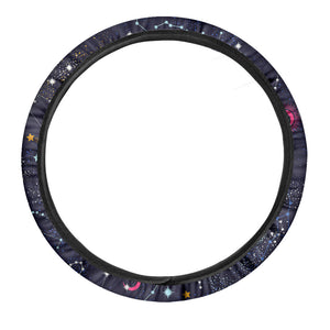 Zodiac Star Signs Galaxy Space Print Car Steering Wheel Cover