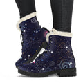 Zodiac Star Signs Galaxy Space Print Faux Fur Leather Boots