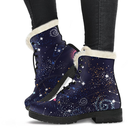 Zodiac Star Signs Galaxy Space Print Comfy Boots GearFrost