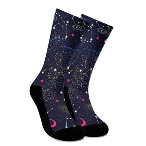 Zodiac Star Signs Galaxy Space Print Crew Socks