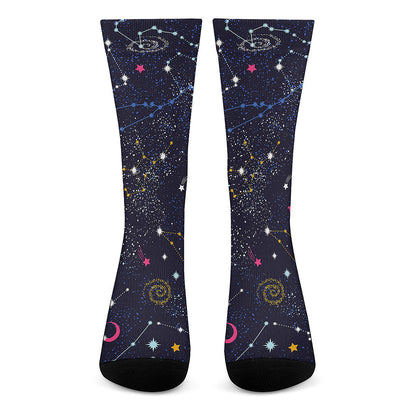 Zodiac Star Signs Galaxy Space Print Crew Socks