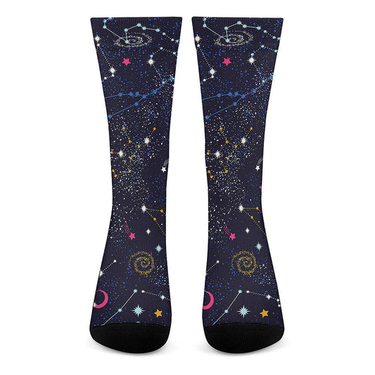 Zodiac Star Signs Galaxy Space Print Crew Socks