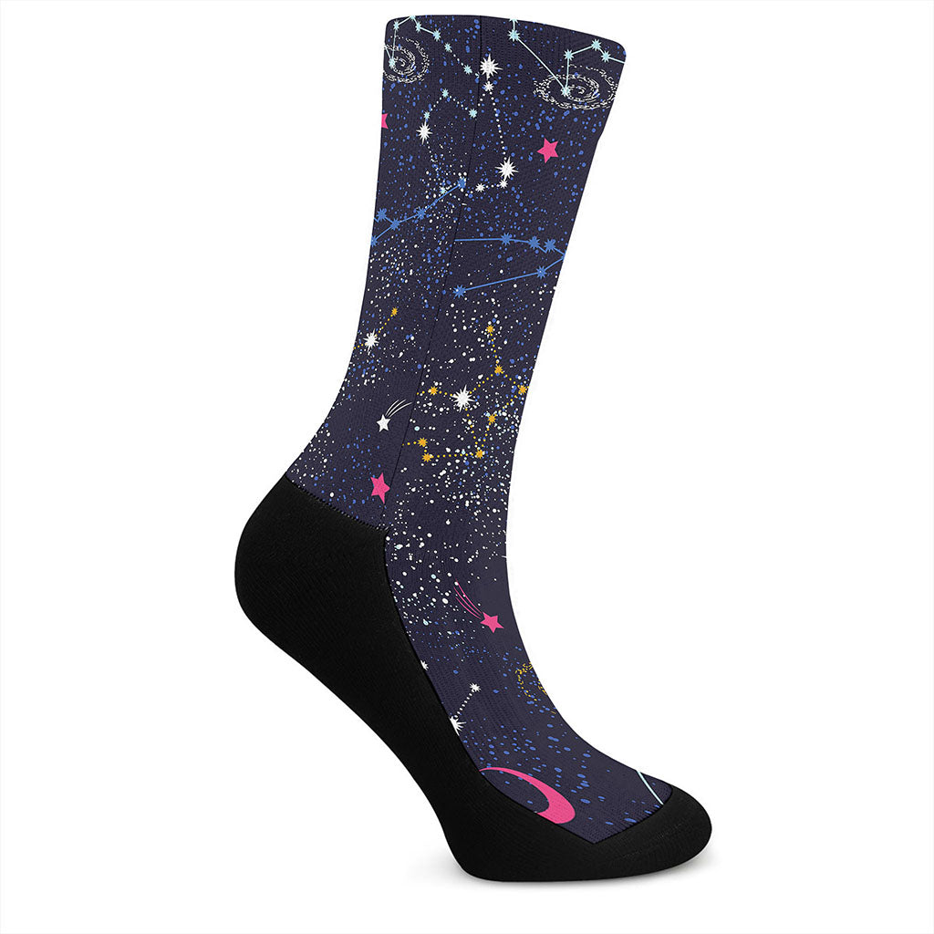 Zodiac Star Signs Galaxy Space Print Crew Socks