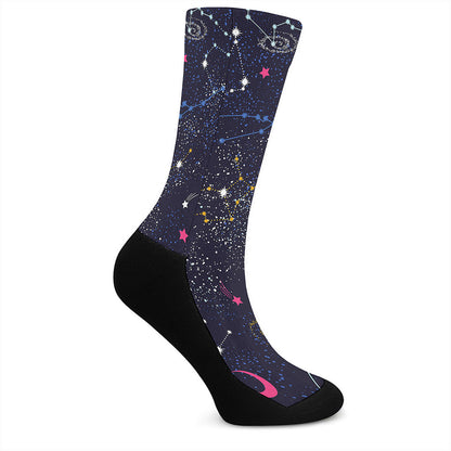 Zodiac Star Signs Galaxy Space Print Crew Socks