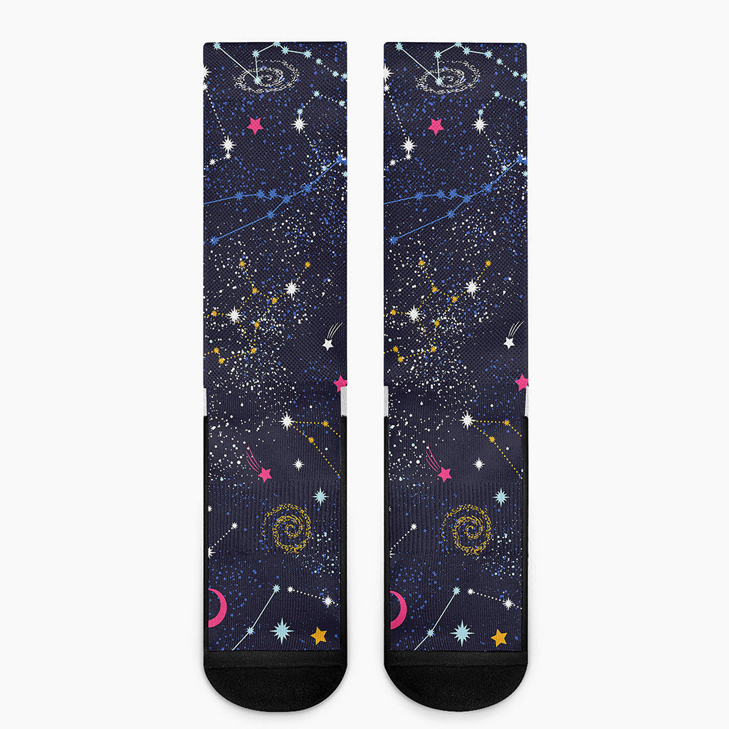 Zodiac Star Signs Galaxy Space Print Crew Socks
