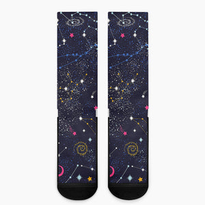 Zodiac Star Signs Galaxy Space Print Crew Socks