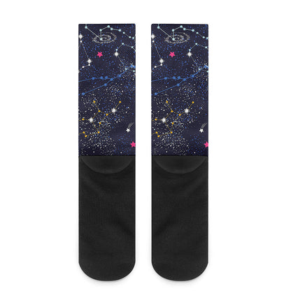 Zodiac Star Signs Galaxy Space Print Crew Socks