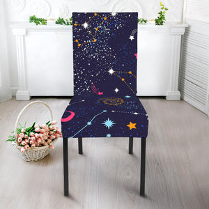 Zodiac Star Signs Galaxy Space Print Dining Chair Slipcover