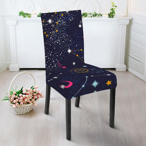 Zodiac Star Signs Galaxy Space Print Dining Chair Slipcover