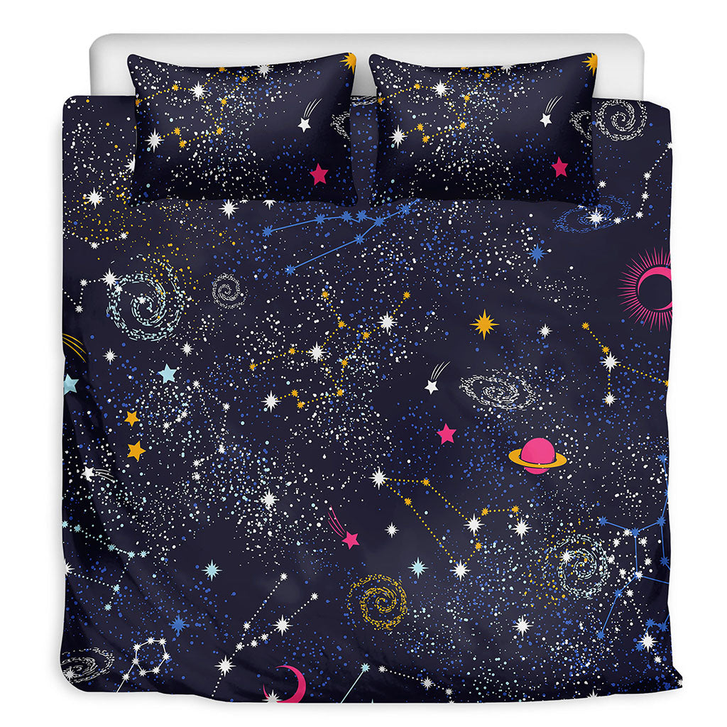 Zodiac Star Signs Galaxy Space Print Duvet Cover Bedding Set