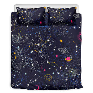 Zodiac Star Signs Galaxy Space Print Duvet Cover Bedding Set