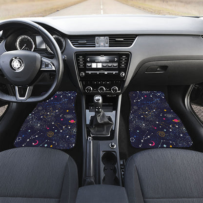 Zodiac Star Signs Galaxy Space Print Front and Back Car Floor Mats