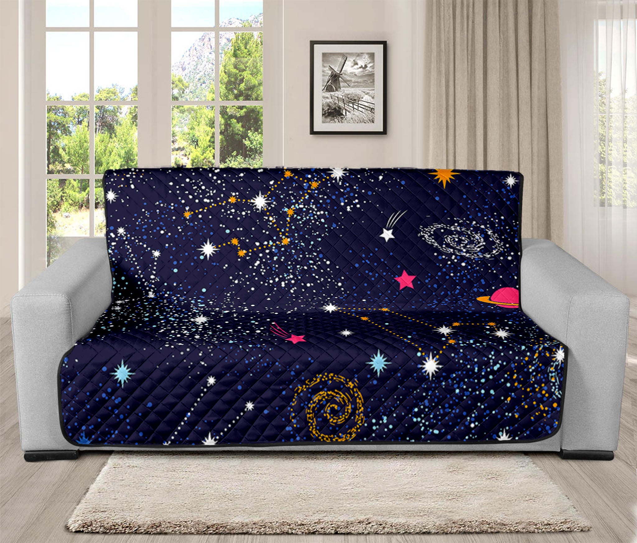 Zodiac Star Signs Galaxy Space Print Futon Protector