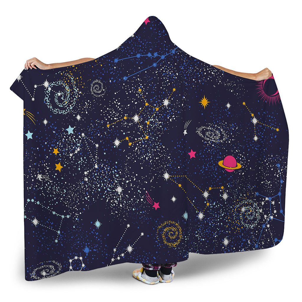 Zodiac Star Signs Galaxy Space Print Hooded Blanket