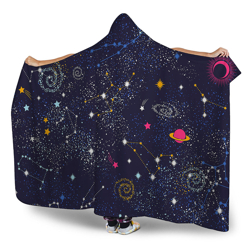 Zodiac Star Signs Galaxy Space Print Hooded Blanket