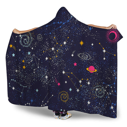 Zodiac Star Signs Galaxy Space Print Hooded Blanket