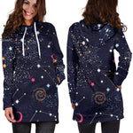 Zodiac Star Signs Galaxy Space Print Hoodie Dress GearFrost