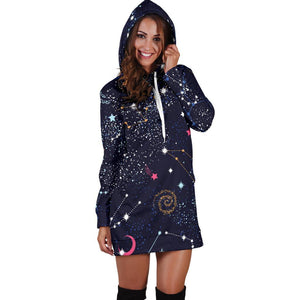 Zodiac Star Signs Galaxy Space Print Hoodie Dress GearFrost