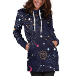 Zodiac Star Signs Galaxy Space Print Hoodie Dress GearFrost