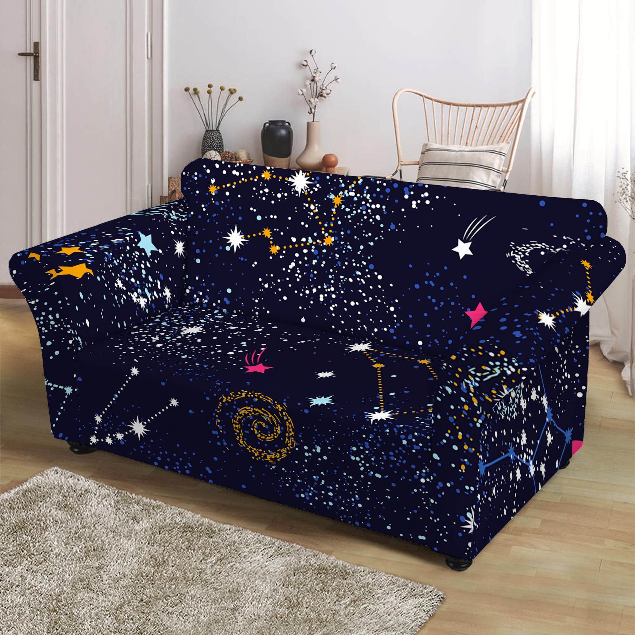 Zodiac Star Signs Galaxy Space Print Loveseat Slipcover