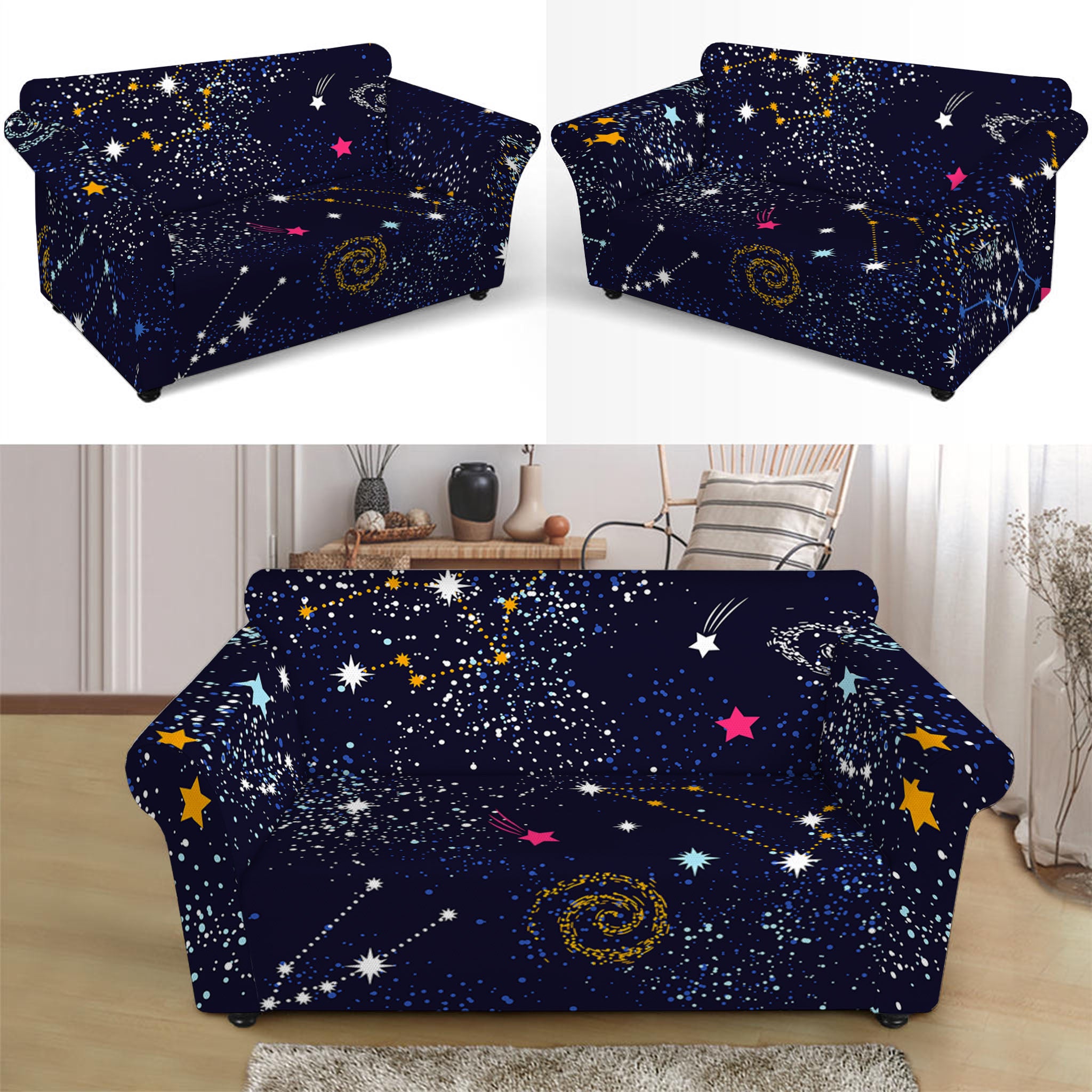 Zodiac Star Signs Galaxy Space Print Loveseat Slipcover