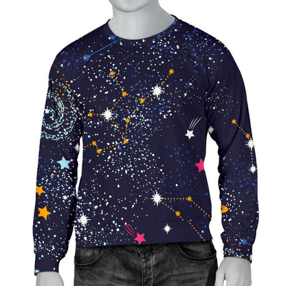 Zodiac Star Signs Galaxy Space Print Men's Crewneck Sweatshirt GearFrost