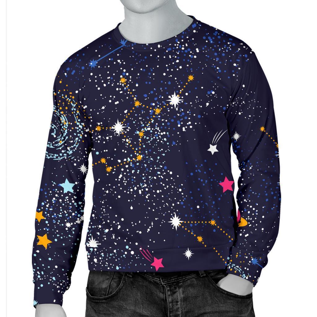 Zodiac Star Signs Galaxy Space Print Men's Crewneck Sweatshirt GearFrost