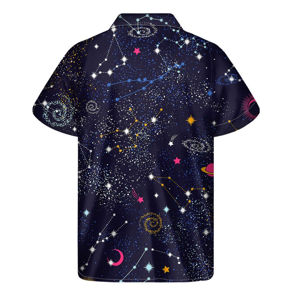 Zodiac Star Signs Galaxy Space Print Men's Short Sleeve Shirt