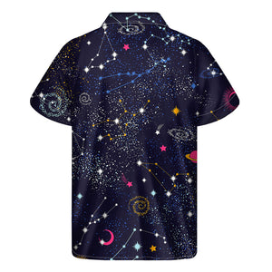 Zodiac Star Signs Galaxy Space Print Men's Short Sleeve Shirt