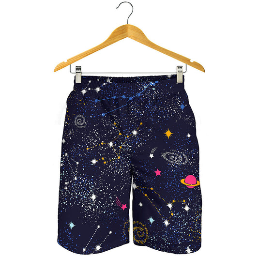 Zodiac Star Signs Galaxy Space Print Men's Shorts