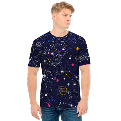 Zodiac Star Signs Galaxy Space Print Men's T-Shirt