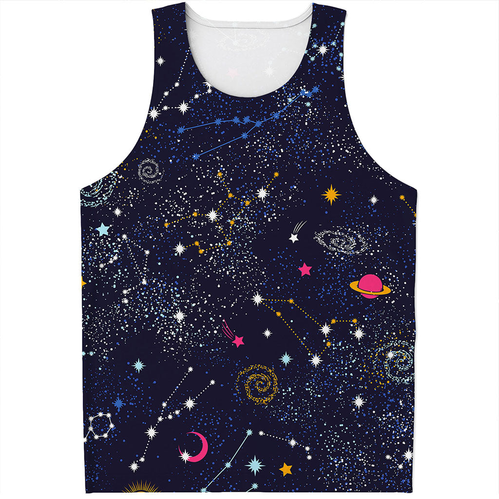 Zodiac Star Signs Galaxy Space Print Men's Tank Top