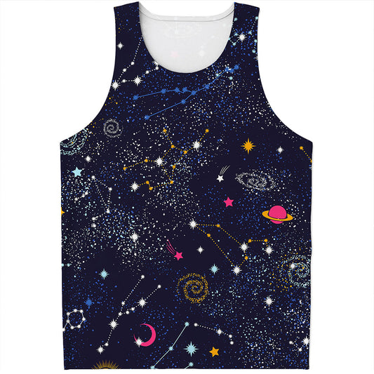 Zodiac Star Signs Galaxy Space Print Men's Tank Top