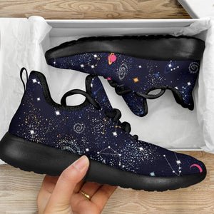 Zodiac Star Signs Galaxy Space Print Mesh Knit Shoes GearFrost