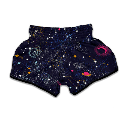 Zodiac Star Signs Galaxy Space Print Muay Thai Boxing Shorts