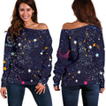 Zodiac Star Signs Galaxy Space Print Off The Shoulder Sweatshirt
