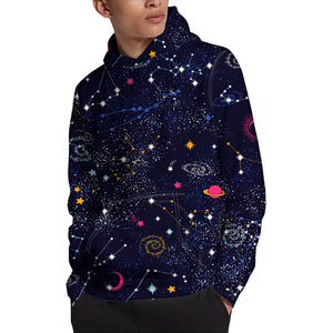 Zodiac Star Signs Galaxy Space Print Pullover Hoodie