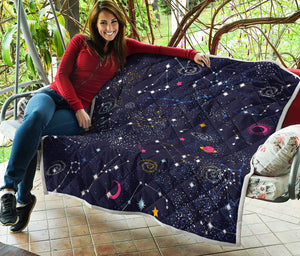 Zodiac Star Signs Galaxy Space Print Quilt