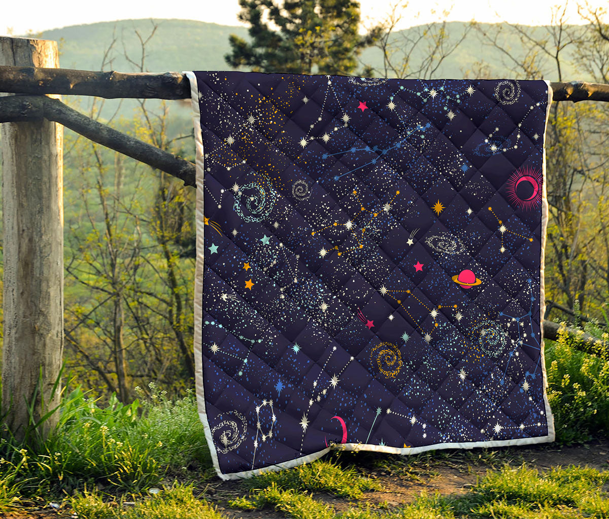 Zodiac Star Signs Galaxy Space Print Quilt