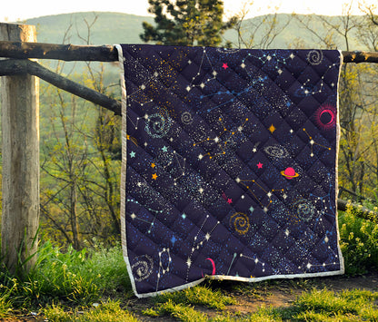 Zodiac Star Signs Galaxy Space Print Quilt