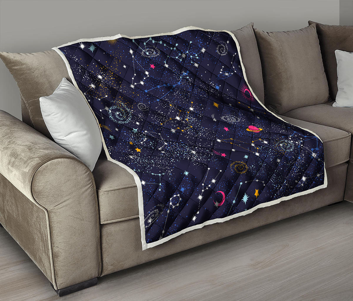 Zodiac Star Signs Galaxy Space Print Quilt