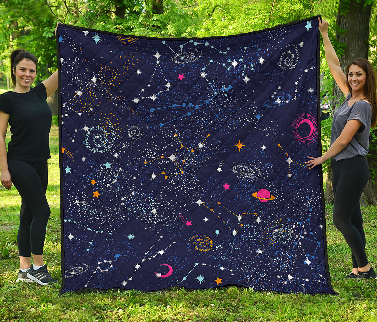 Zodiac Star Signs Galaxy Space Print Quilt