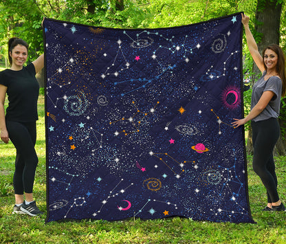 Zodiac Star Signs Galaxy Space Print Quilt