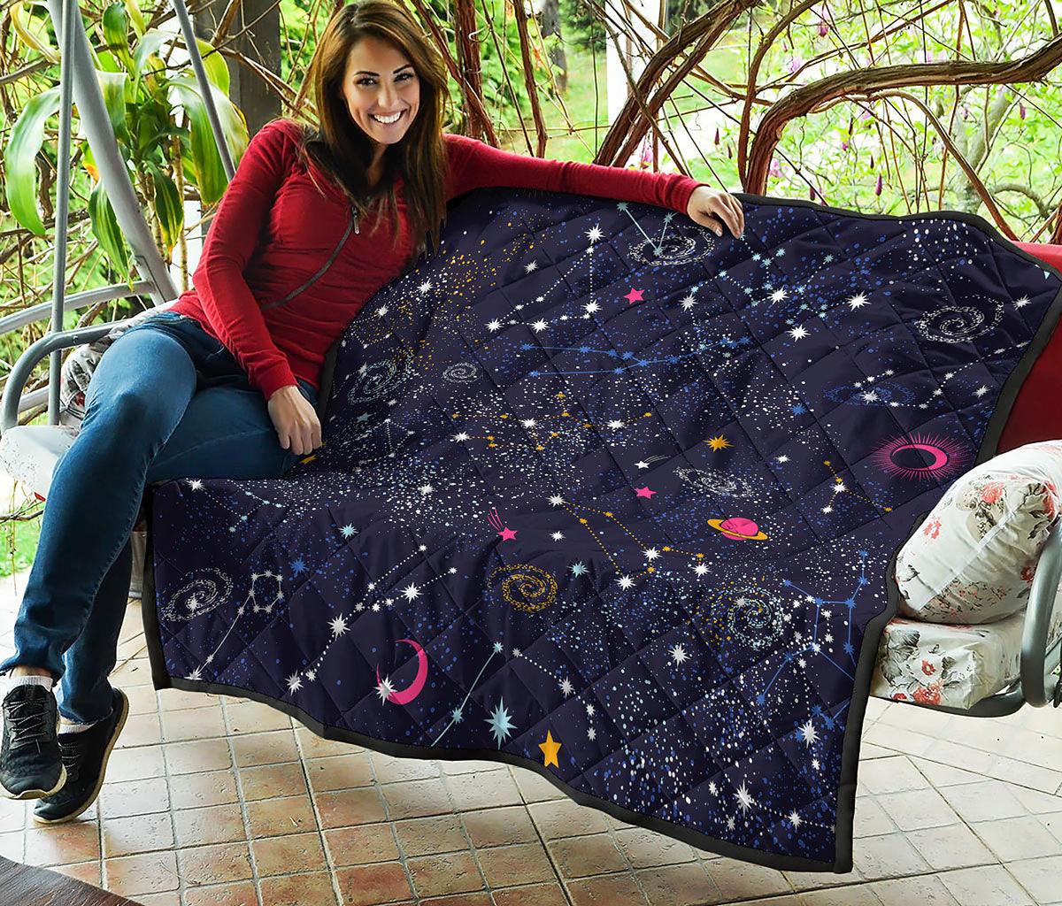 Zodiac Star Signs Galaxy Space Print Quilt