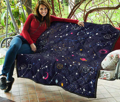 Zodiac Star Signs Galaxy Space Print Quilt