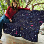 Zodiac Star Signs Galaxy Space Print Quilt