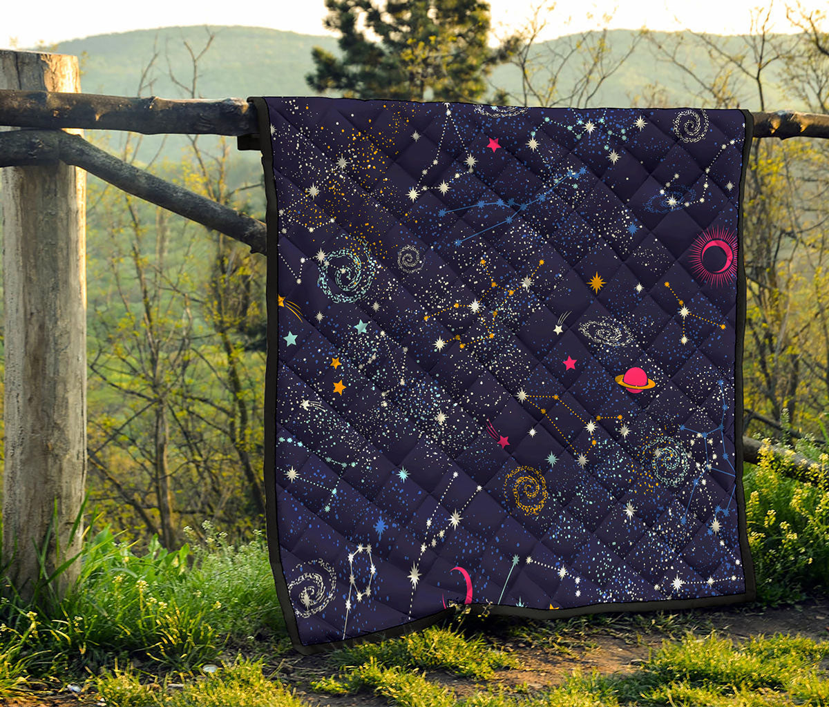 Zodiac Star Signs Galaxy Space Print Quilt