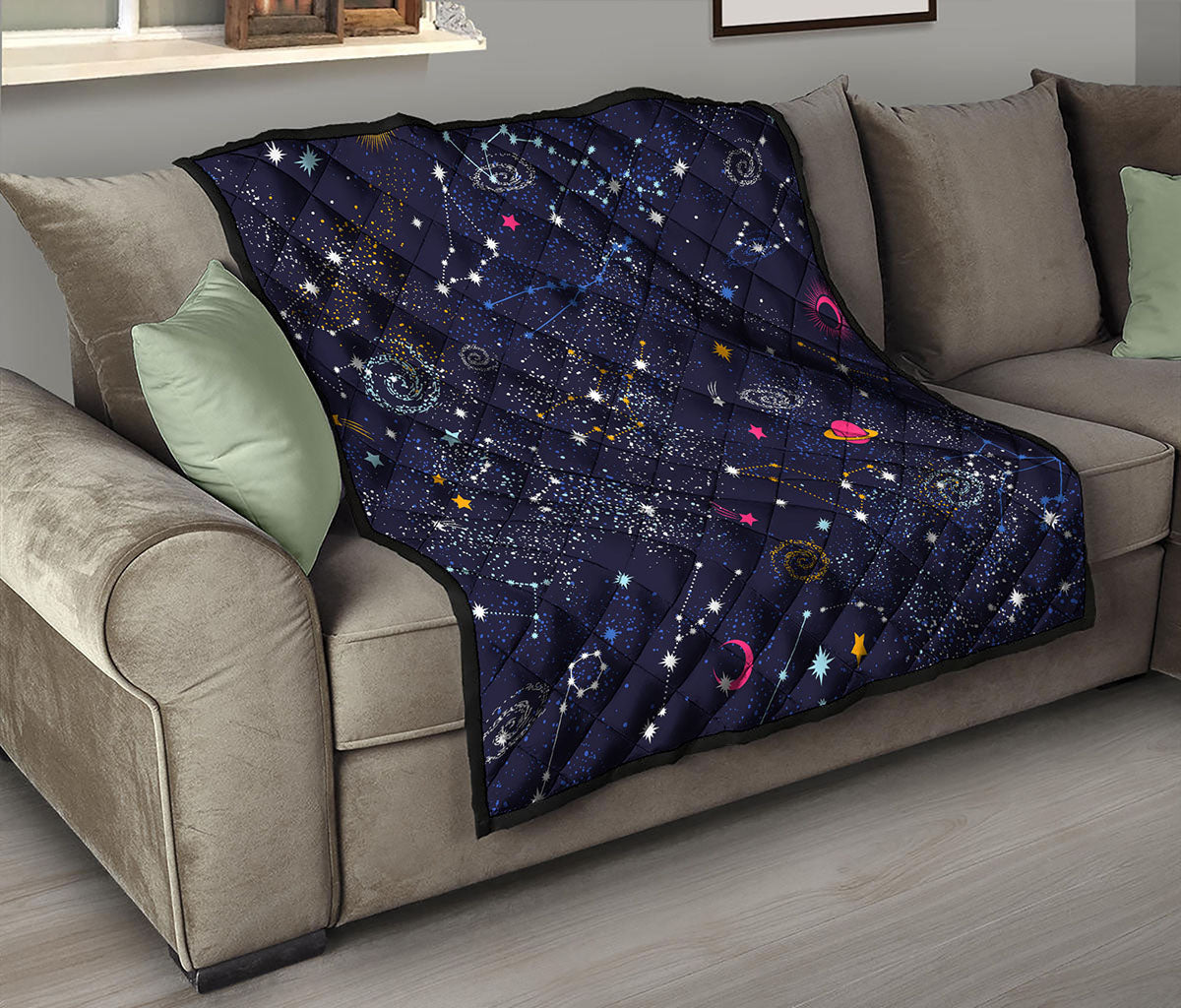 Zodiac Star Signs Galaxy Space Print Quilt